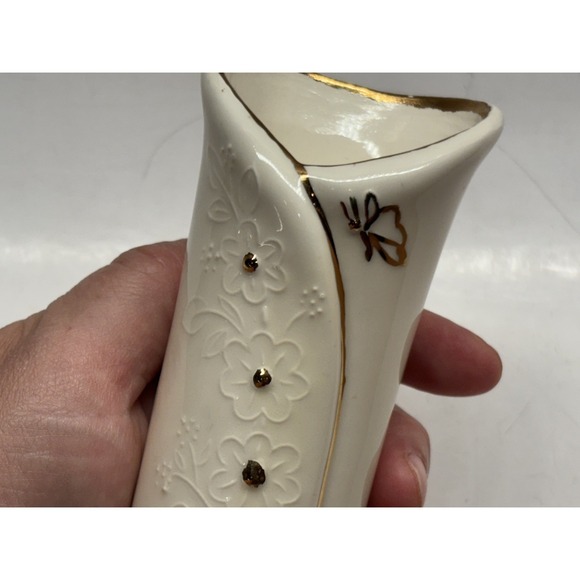 The Unbranded Brand Other - Vintage Porcelain VASE Hand Painted Flowers , butterfly Gold Accents